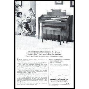 1965 Hammond Organ K-100 Series Vintage Print Ad Music Family Time Kids Wall Art